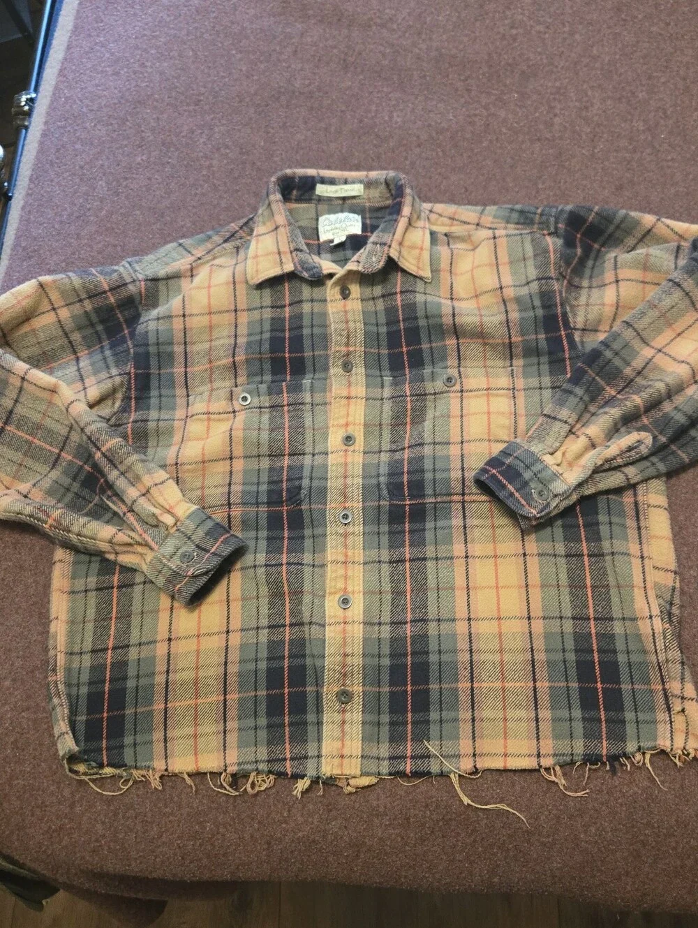 Vintage 90s Cabela's Logger Flannel Shacket Size Large Raw Hem Small Hole